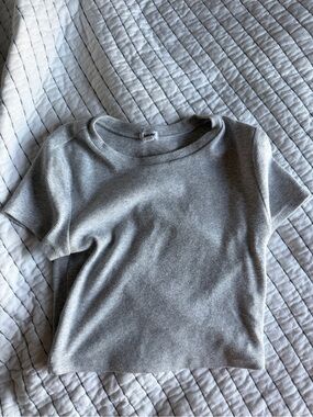 Garage Short Sleeve Semi Cropped Ribbed Tee - Gray